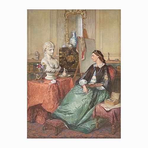 Octavius Oakley Watercolor Of Victorian Woman