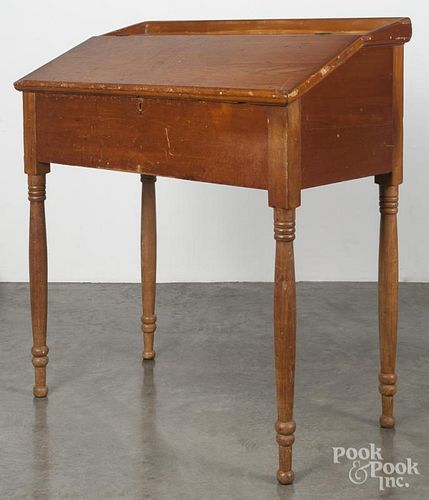 Pennsylvania Sheraton pine work desk, 19th c., with a cubby hole and drawered interior, 46'' h.