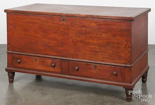 Pennsylvania Sheraton pine dower chest, 19th c., with two drawers, retaining a red wash, 29'' h.