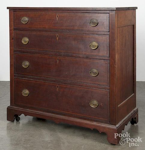 Pennsylvania walnut Chippendale chest of drawers, ca. 1800, with line inlay, 42 1/2'' h., 43'' w.