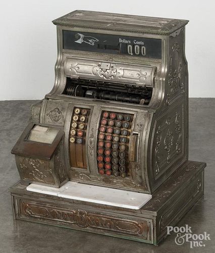 Nickel-plated National cash register, ca. 1900, 22'' h., 18'' w.
