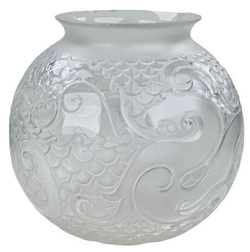 French Lalique Chineese Dragon Crystal Vase