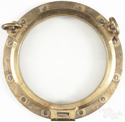 Brass ship's porthole, 20th c., 19'' dia.