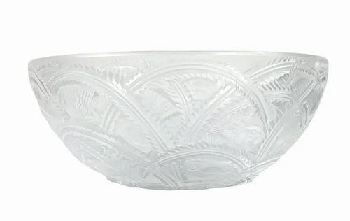 Lalique French Crystal "Pinsons" Finches Bird Bowl
