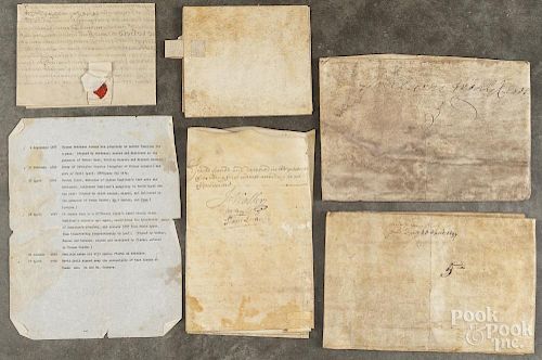 Five early English vellum indentures, late 17th/early 18th c.