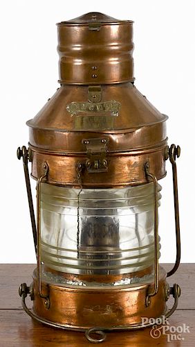 Copper and brass Anchor ship's lantern, ca. 1900, 20'' h.
