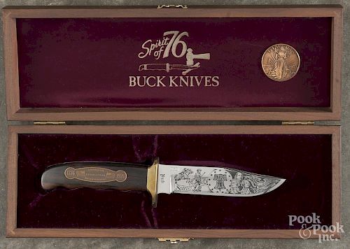 Buck Spirit of 1976 commemorative knife, serial #601, with its original box and paperwork