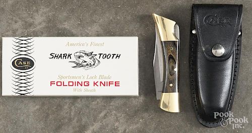 Case Shark Tooth folding pocket knife with a sheath, P197 SSP, and its original box.