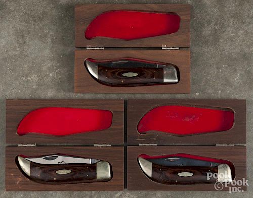 Three Case Buffalo folding pocket knives, no. P172, with original wooden display boxes