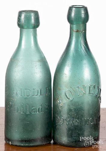 Two Pennsylvania blob top soda bottles, to include R. Riddle Philad and F. O'Neill Downingtown