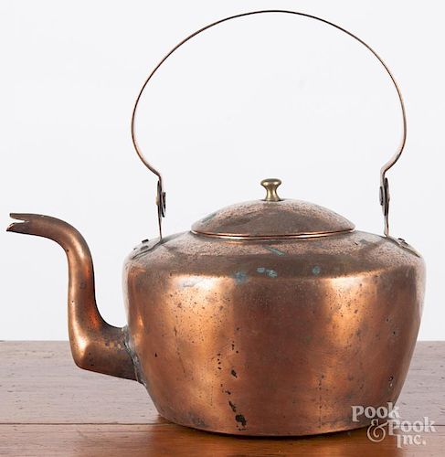 W. Heiss, Philadelphia copper goose neck tea kettle, early 19th c., 7 3/4'' h.