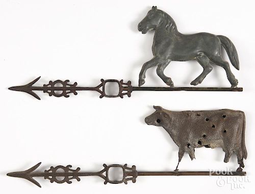 Swell-bodied tin horse weathervane, 19th c., with a cast iron directional arrow, 21 3/4'' l.