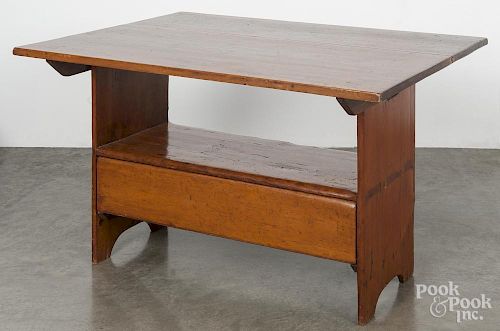 Pennsylvania pine bench table, 19th c., 28'' h., 47 1/2'' w., 35 1/2'' d.
