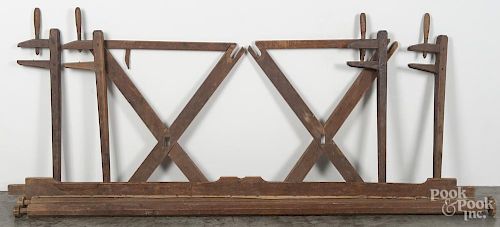 Pennsylvania walnut and pine quilting frame, early 19th c., 32'' h., 86'' l.