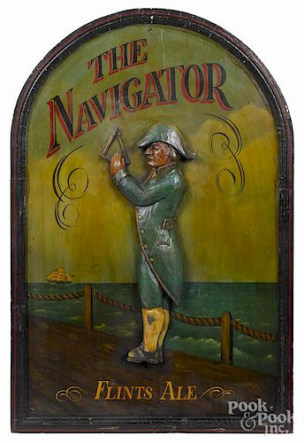 English painted pine trade sign, 20th c., inscribed The Navigator - Flint's Ale