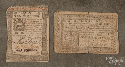 Hall & Sellers, Pennsylvania Continental currency, dated 1773