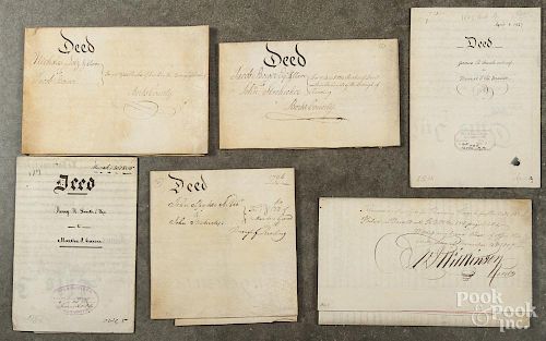 Twelve ink on vellum Berks County, Pennsylvania deeds, 18th/19th c.
