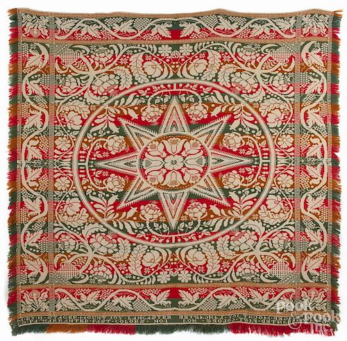 Pennsylvania jacquard coverlet, ca. 1840, inscribed M By H. Stager, Mount Joy, Lancaster PA