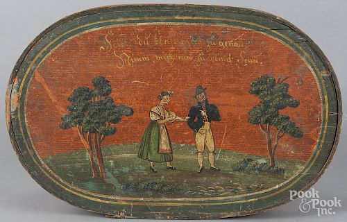 Continental painted bentwood bride's box, 19th c., 6 1/2'' h., 18'' w.