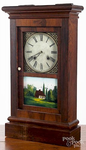 Waterbury rosewood veneer mantel clock, 26 1/2'' h.