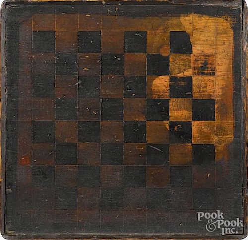Painted pine gameboard, 19th c., 13 1/4'' x 13 1/2''.