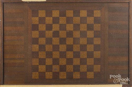 Inlaid double-sided gameboard, late 19th c., with an old alligator finish, 28'' x 18 3/4''.