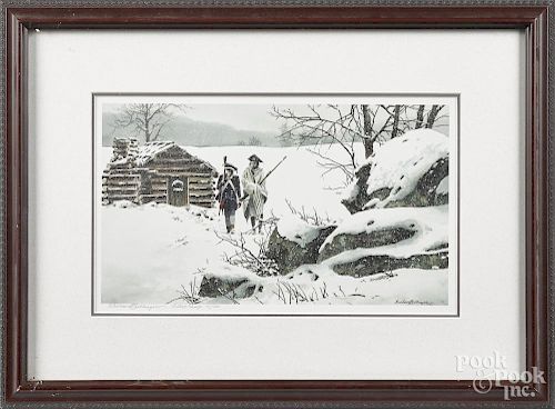 Richard Bollinger, artist proof of Valley Forge soldiers, signed and numbered 4/20, 6 3/4'' x 12''.