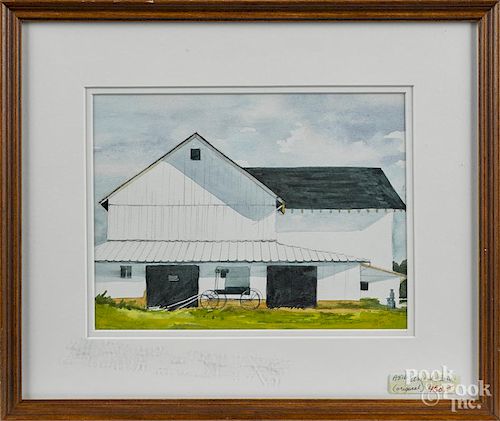 Vera Kirk (American 20th c.), watercolor, titled Buggy and Barn, signed lower right, 6'' x 8''.