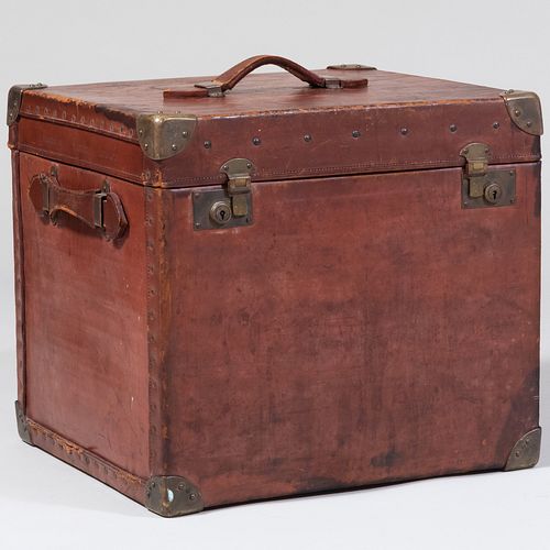Small English Leather-Lined Plywood Trunk by Finnigan, London