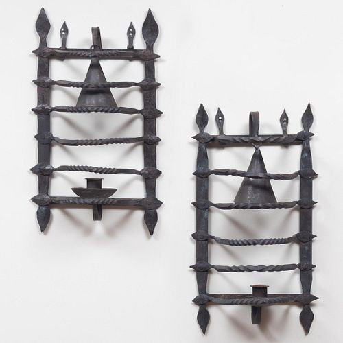 Pair of French Wrought Iron Single Light Sconces