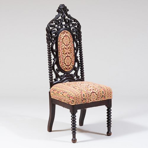 Gothic Revival Carved Mahogany and Ebonized Side Chair