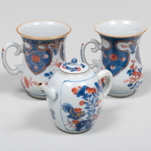 Miniature Chinese Imari Porcelain Teapot and Pair of Chinese Child's Mugs