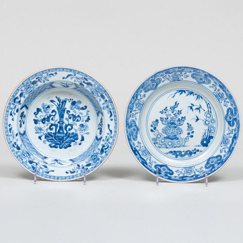 Chinese Export Blue and White Porcelain Plate and a Soup Plate