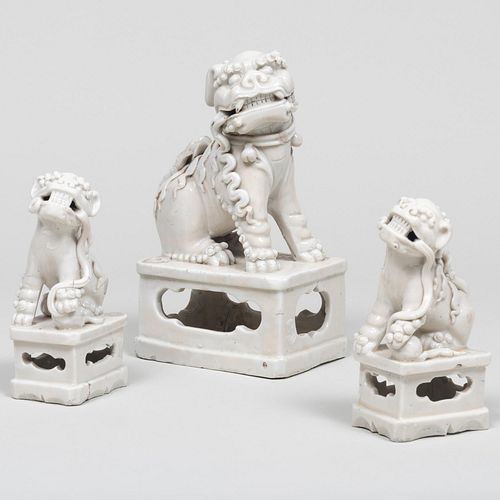 Group of Three Chinese White Glazed Porcelain Buddhistic Lion Joss Stick Holders