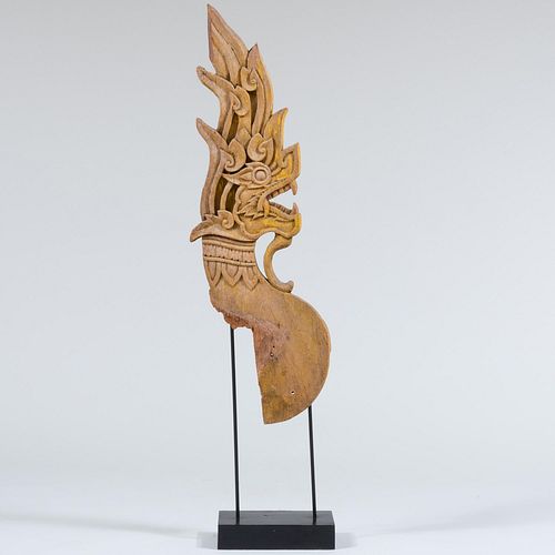 Southeast Asian Painted Wood Carving of a Mythical Creature
