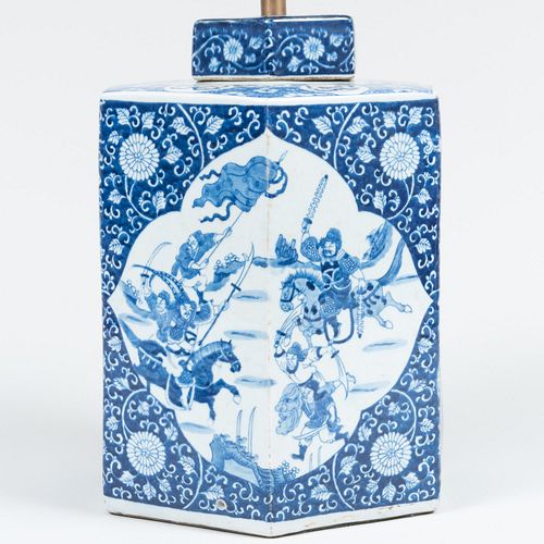 Chinese Blue and White Porcelain Jar and Cover Mounted as a Lamp 