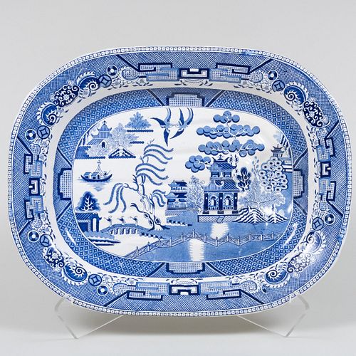 English Blue and White Transfer Printed Well-and-Tree Platter