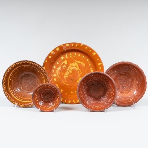 Group of Four Earthenware Bowls and a Charger