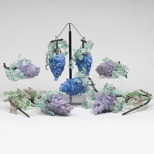 Group of Murano Glass and Patinated Metal Wisteria Lamp Components