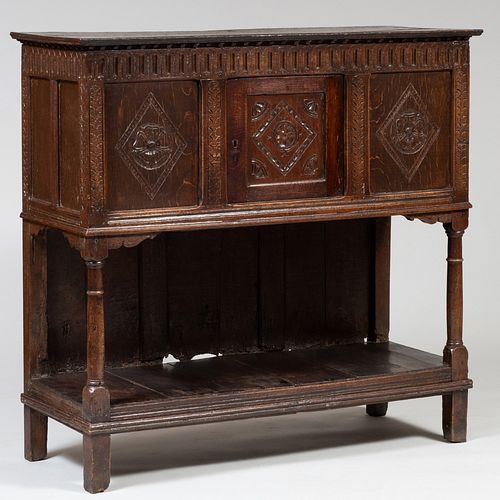 Charles II Carved Oak Court Cabinet