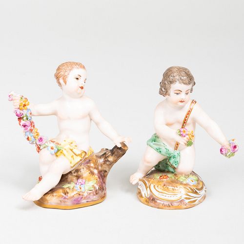 Pair of Meissen Porcelain Figures of Putti with Garland 
