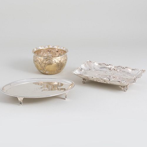 George III Silver Stand, a Continental Silver Rectangular Dish and a Silver Plate RepoussÃ© Bowl