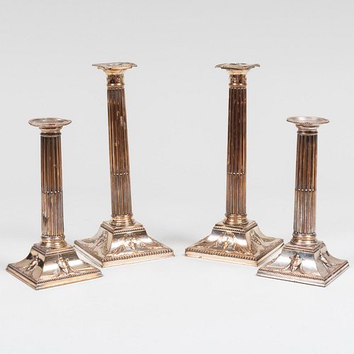 Two Pairs of Silver Plate Columnar Candlesticks