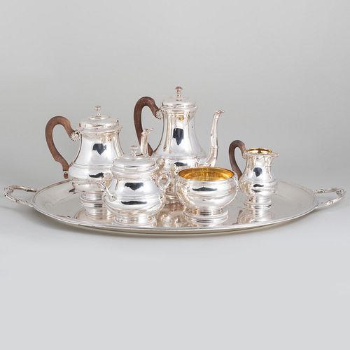 Tiffany & Co. Silver Five-Piece Tea and Coffee Service and a Silver Plate Oval Tray