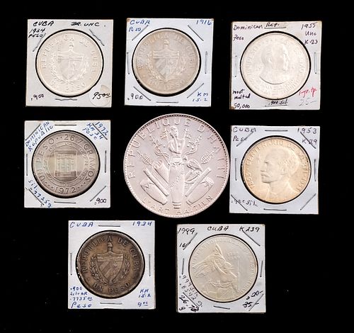 8 Caribbean Silver Coins - DR, Cuba, Haiti