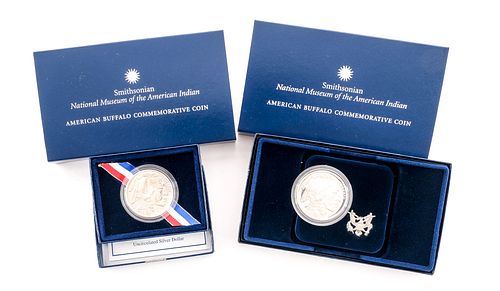Two U.S. American Buffalo Comm. Silver Dollars