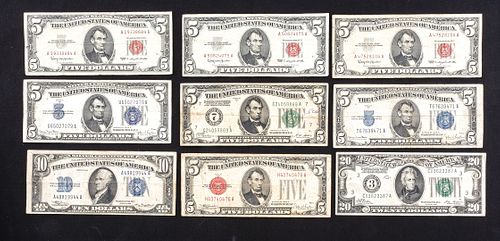 Nine Pcs - U.S. Paper Money - Silver Certificates