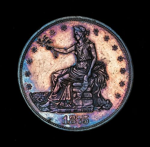 1875-CC U.S. Trade Dollar - Rainbow Toning
