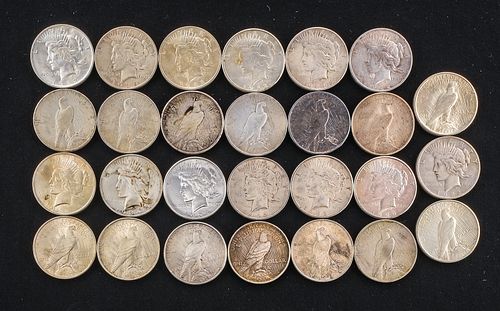 Collection of 27 Peace Silver Dollars