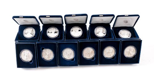 11 American Eagle Silver Dollars - Proof & Unc.